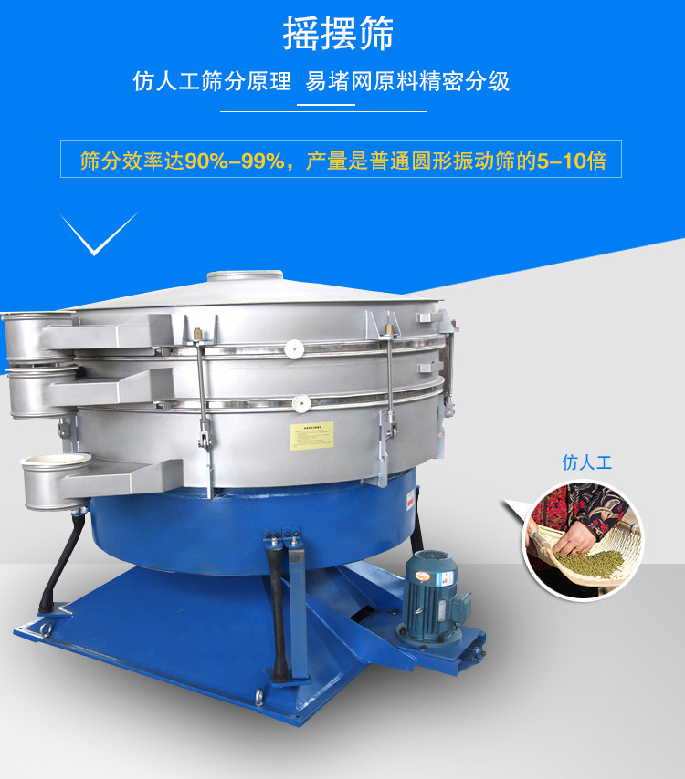 搖擺篩適合精細和超細范圍的粉末和微粒狀物料,產量大、精度高